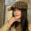 Velvet Leopard Print Forward Hat for Women In Autumn and Winter Versatile Personality Beret Windproof and Warm Baseball Cap