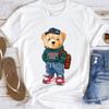 Boy Bear Printed Women's Short Sleeved Tee Trendy Summer Casual O-Neck Top Cute Cartoon Graphic T-Shirt for Female Fashion