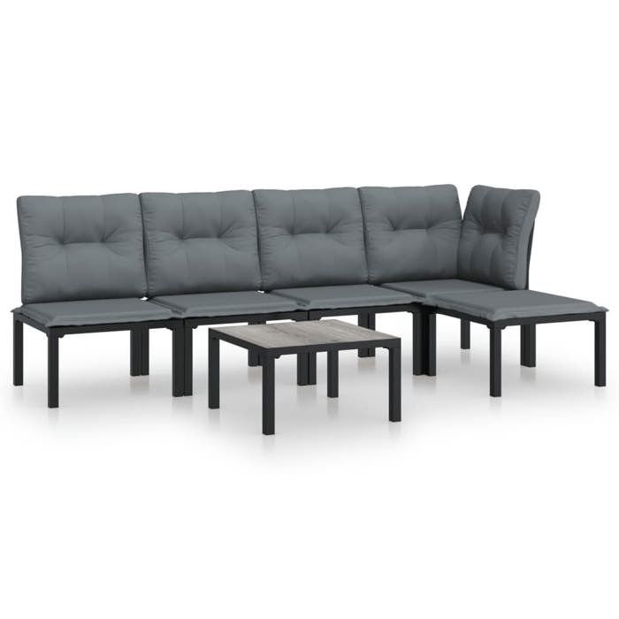 VidaXL Salon de Jardin 6 pcs, Ensemble de Meubles de Terrasse, Mobilier d'Extérieur, Chaise de Patio, Moderne, Noir et Gris 3187746
