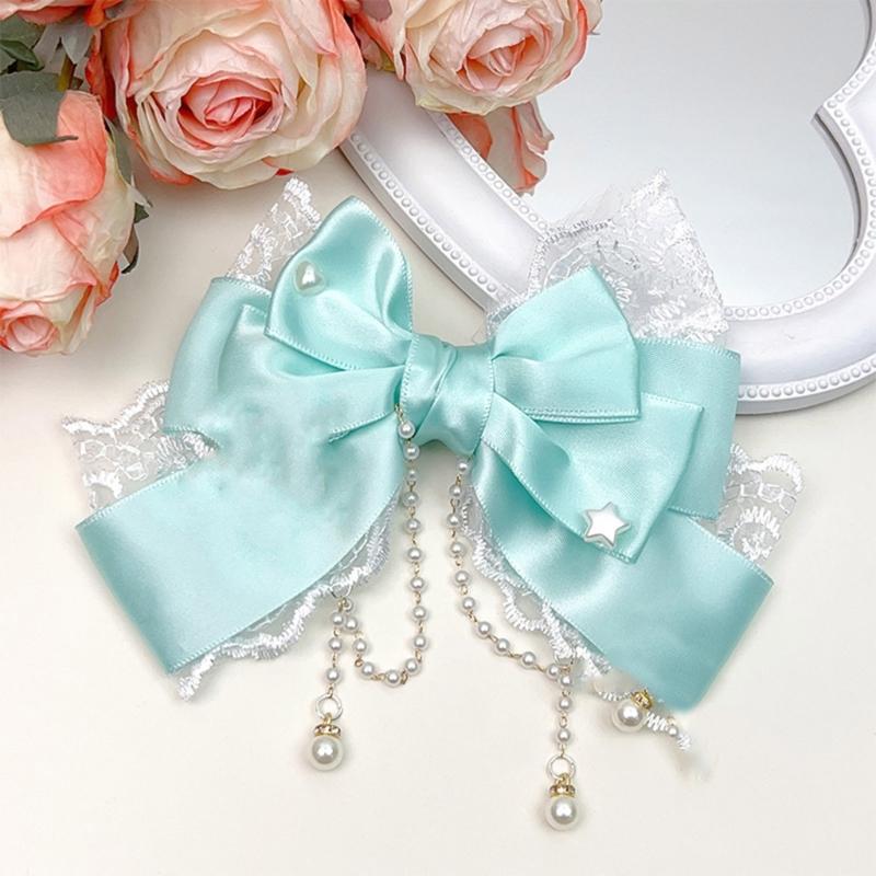 Grazioso fermaglio per capelli con nappe per bambini con fiocco e perle Accessorio portatile per feste e uso quotidiano