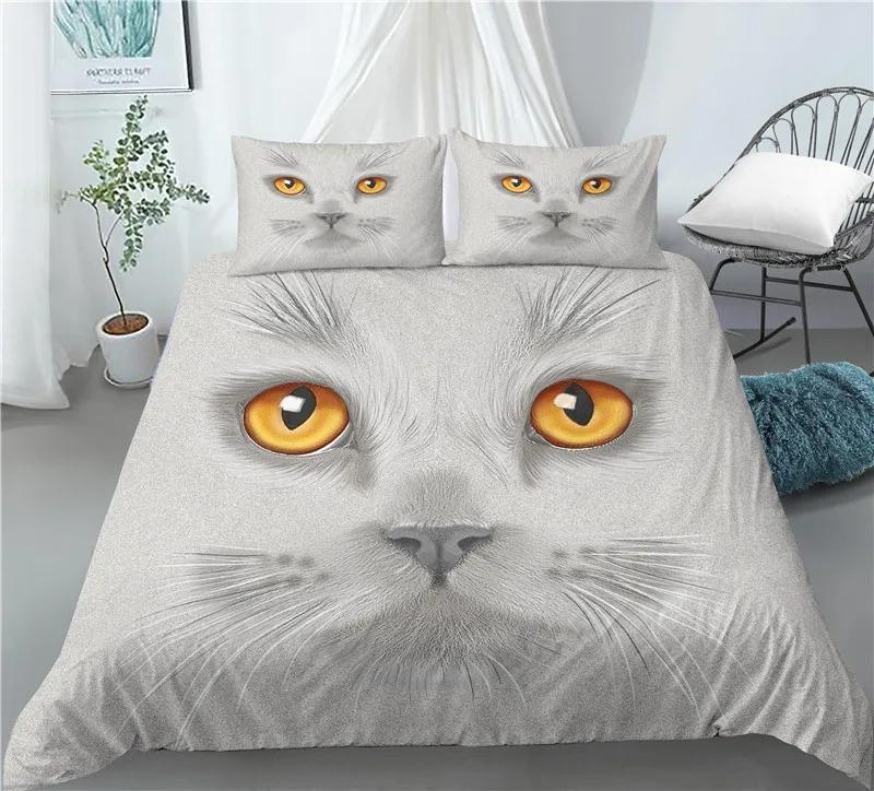 Kids Cat Duvet Cover Queen Size,Cartoon Kitten Sleeping on Crescent Moon Stars Night Dreams Polyester Comforter Cover for Kids