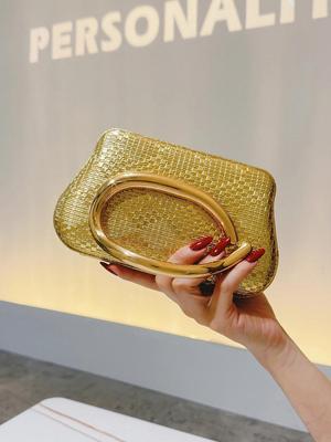 Pochette Ronde Scintillante Dorée du Soir: Élégant Sac Bandoulière de Soirée Formelle avec Chaîne