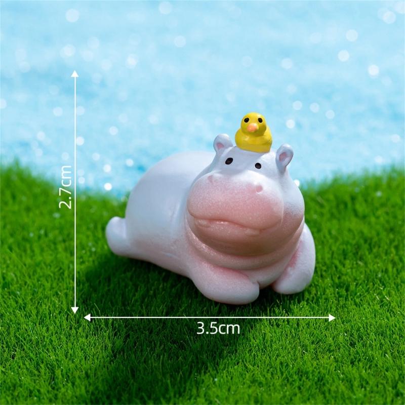 Pack of 6 Cute Hippo Figurines Resins Minaiture Ornaments Decors for Living Room Bedroom Office and Festives Celebration
