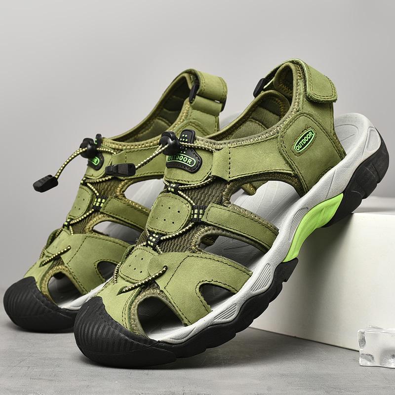 Fashion Fashionable Outdoor Men's Breathable Anti Slip Water Wading Sandals Summer Men Cowhide Oversized Casual Comfortable Beach Shoes