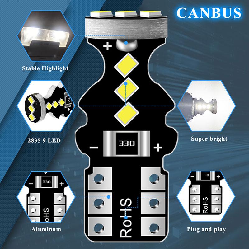 2/10PCS T10 W5W LED 194 Car Interior Light Canbus Auto Reading Dome Lamp Super Bright License Plate Lamp 12V DRL 9SMD No Error