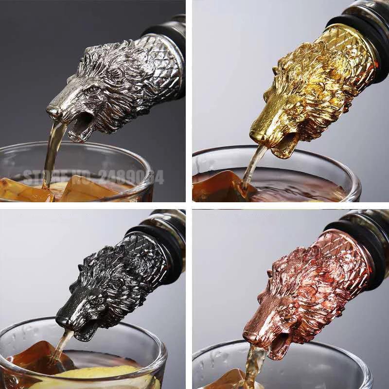 1 Stück Tierkopf-Weinausgießer Zinklegierung Hirsch Elch Löwe Leopard Wolf Adler Drache Wein-Ausgießstutzen Verschluss Club Bar Zubehör