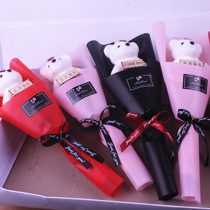 Valentine's Day Bear Bouquet: Cartoon Bear, Ice Cream Figure, Graduation Doll, Teacher's Gift, Rose Bear, Qixi Festival