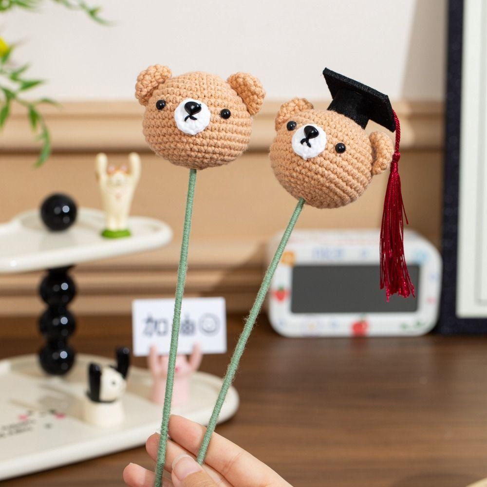 Hand Woven Yarn Graduation Flower Bouquet Artificial Woven Crochet Flower Bouquet  Home Decor