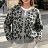 Women's Leopard Print V-Neck Knit Cardigan Soft Sweater