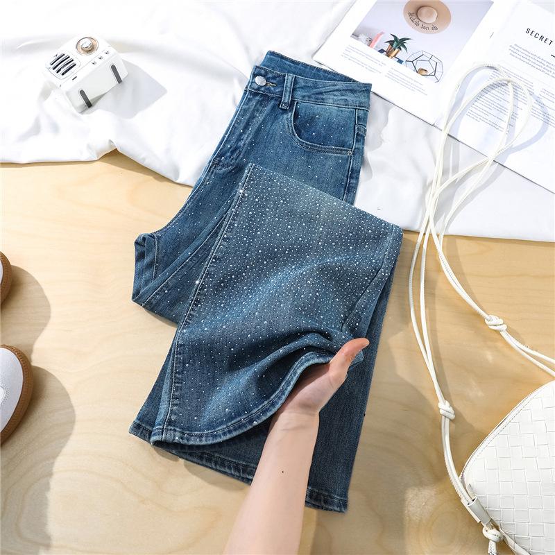 Gypsy stars hot diamonds flash new models do not stick to the legs slightly pull jeans women's soft and comfortable loose flared pants Yichun cotton