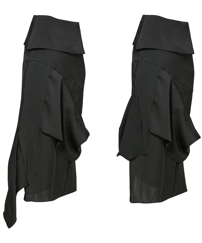 Peulleeoeob 2.Drape Layered Maxi Skirt (Fl-241_Black)