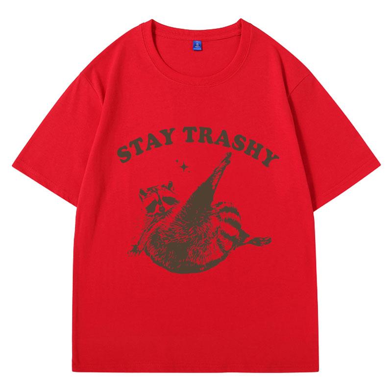 Vintage 90er Lustiges Waschbär T-Shirt Y2k Kleidung Boho Ästhetik Niedlich Bleib Trashig T-Shirt Lustiges Meme Übergroß Baumwolle Kurzarm