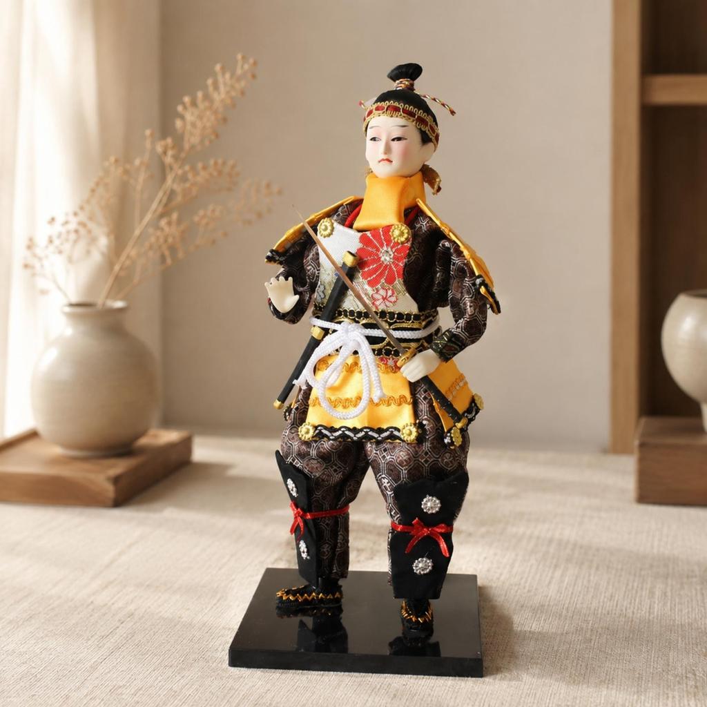 Cloth Doll Samurai Warrior Ornament Handmade Japanese Style Figurine with Glossy