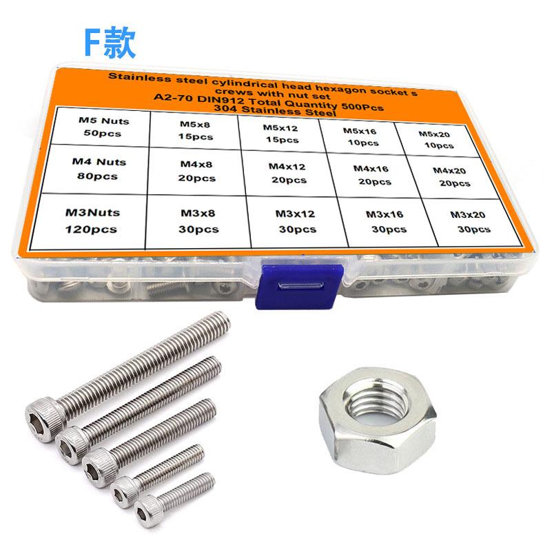 500 ks vysoce pevných šestihranných šroubů sada s kulovou hlavou, kulatou hlavou, plochou hlavou, se sadou matic M3M4M5 různorodá