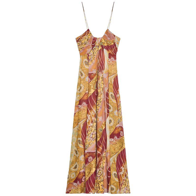 Zaprha 2025 Summer New Holiday Style Flower Print V-neck Backless Fine Sling Dress 3508147