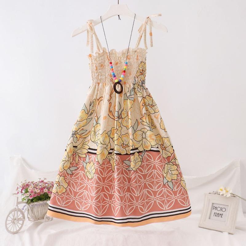 Shabohemian mother and daughter beach skirt parent-child suspender skirt girls floral vest skirt