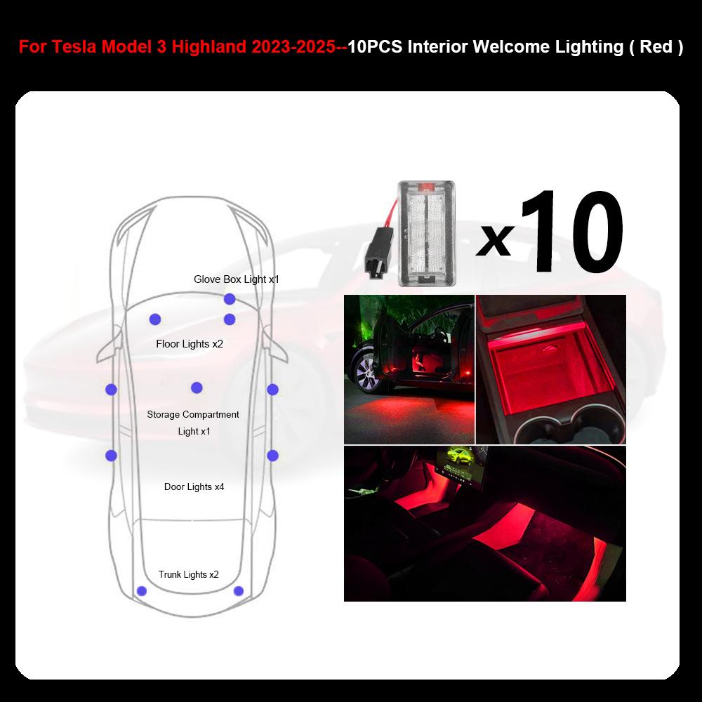 For Tesla Model Y Juniper 2025 Interior Footwell Lights Model 3 Highland Ultra-Bright Car LED Trunk Puddle Door Ambient Bulbs