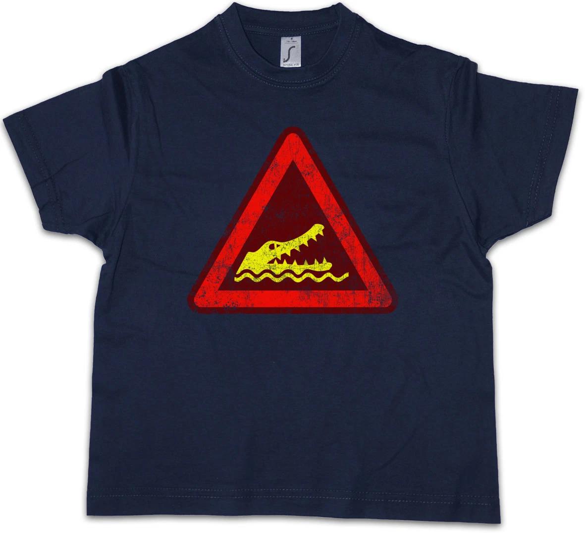 CROCODILE WARNING SIGN I Kids Boys kids boys T-Shirt See Lake Swamp Symbol Logo Wildlife 120
