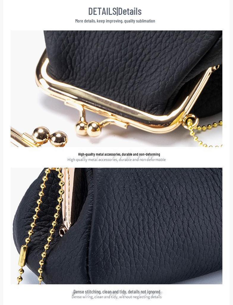 Women's Mini Cowhide Leather Clasp Coin Purse