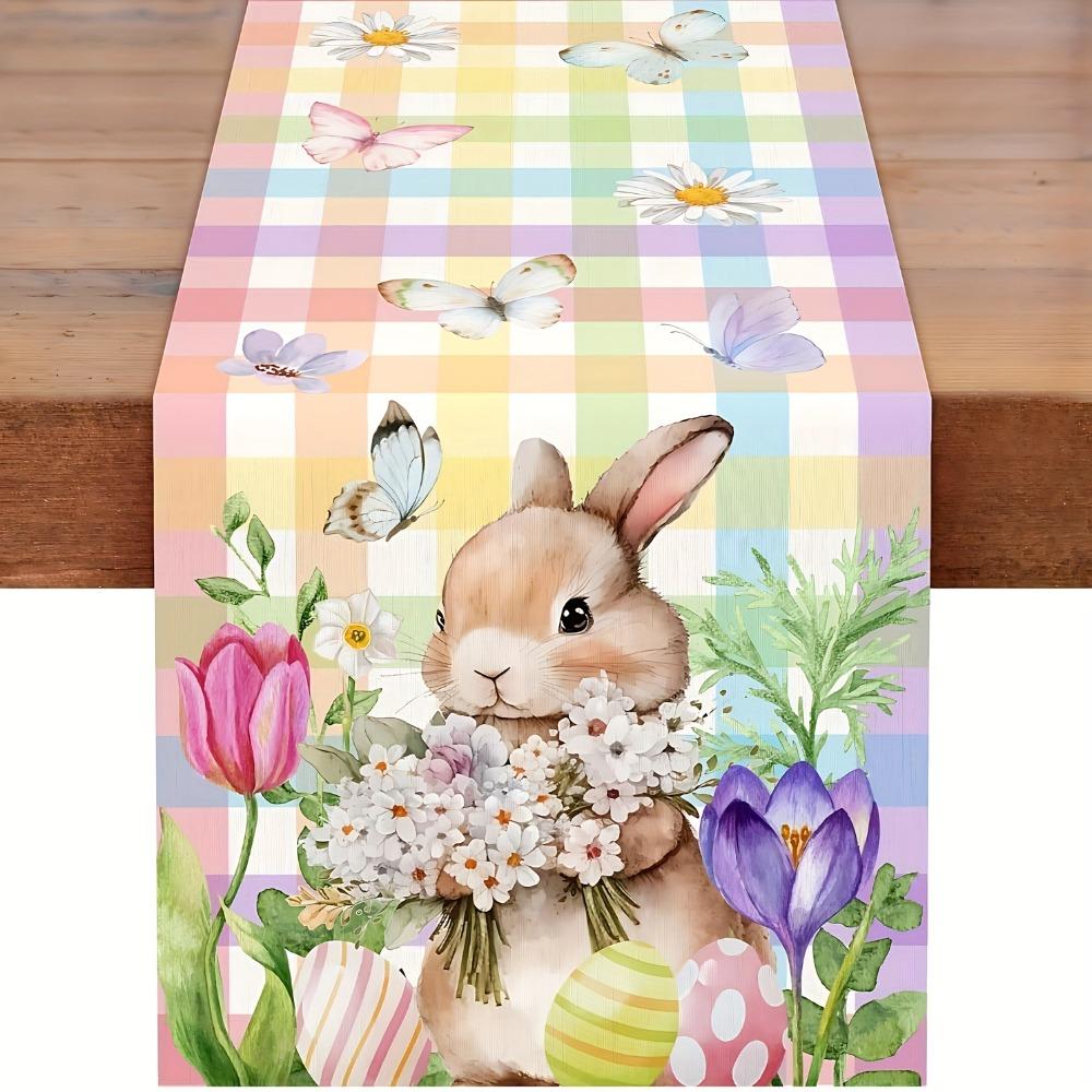 Waterproof Rabbit Dining Table Cloth Anti Slip Easter Table Runner Table Cover Colorful