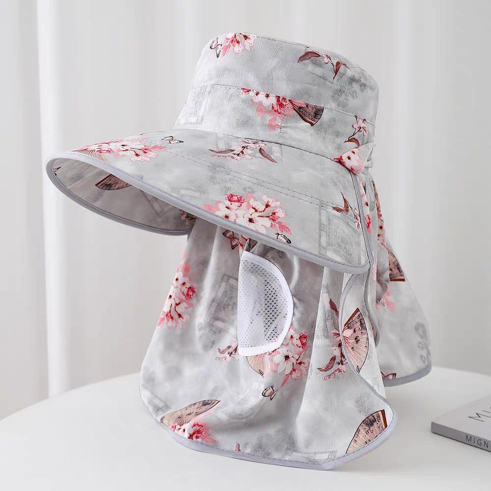 Breathable Face Mask Sun Hat Wide Brim Fisherman's Hat Trendy Tea Picking Work Hat  Summer Outdoor