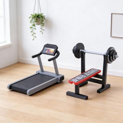 Attrezzatura Fitness in Miniatura Mini Tapis Roulant Macchina da Corsa Panca Piana Bilanciere Giocattolo Modello Mini Palestra Accessori Decorazioni per Casa delle Bambole 1/12