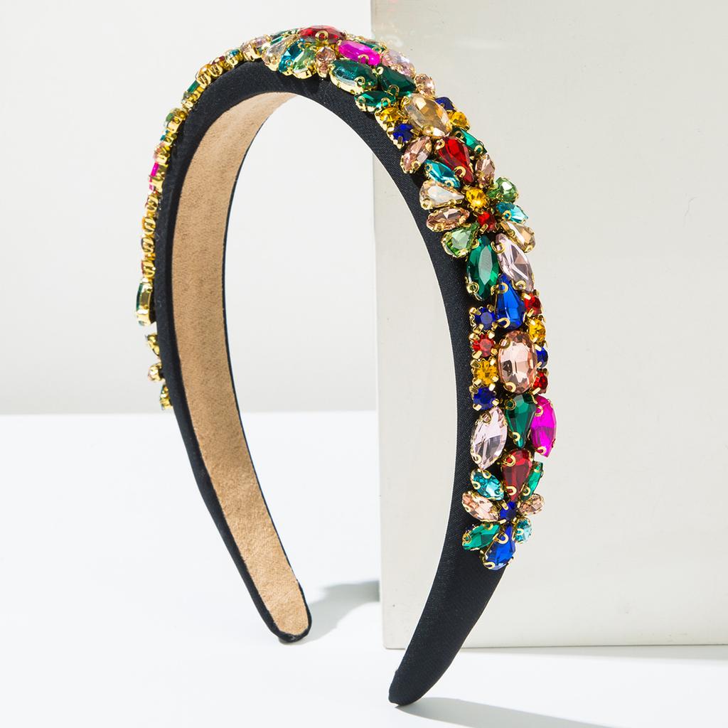 Full Marquise Rhinestone Padded Headband Palace Style Colorful Crystal Tiara Luxury High Top Sponge Hairband Bridal Gift