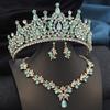 Golden AB 3 Pcs Tiaras and necklace earrings for Bridal Jewelry Sets Women Brides Wedding Crown Prom Birthday Accessories