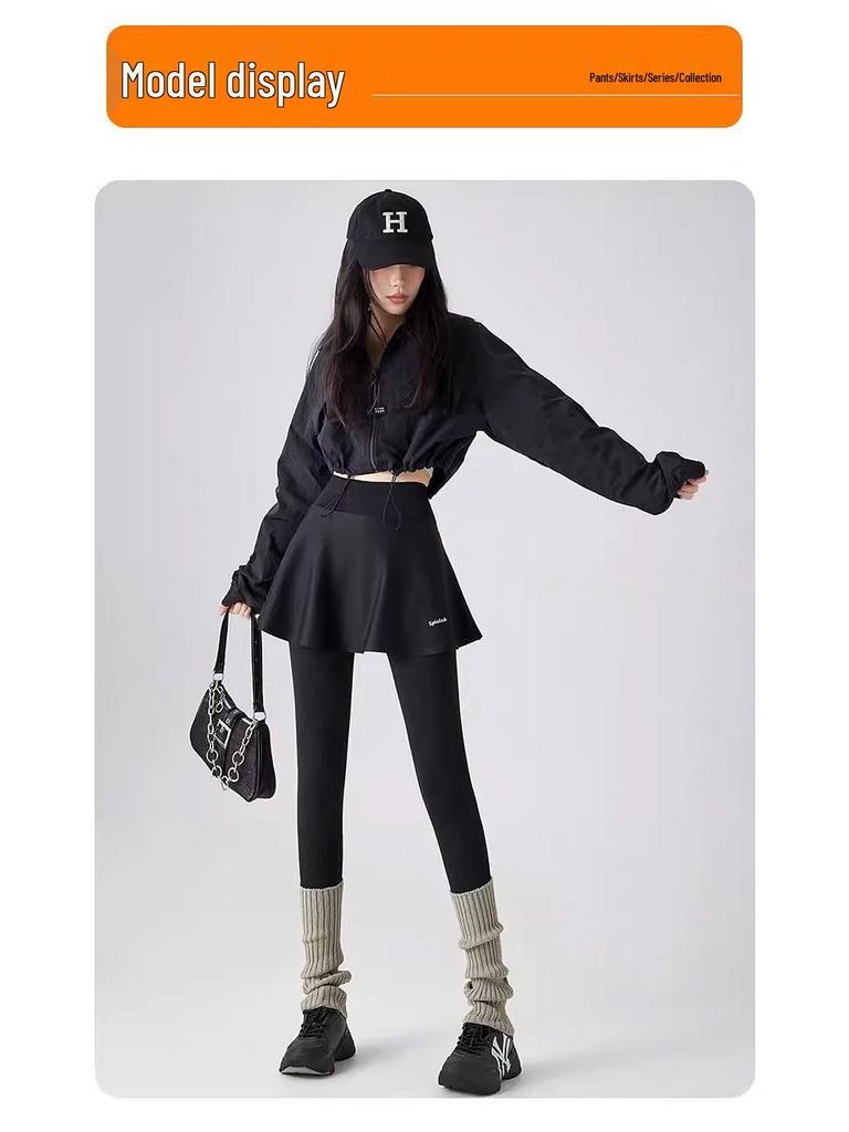 Women's Fleece-Lined Two-Piece Yoga Pants & Skirt - High-Waisted, Thickened for Slimming, Ideal for Autumn/Winter Fitness & Outerwear.