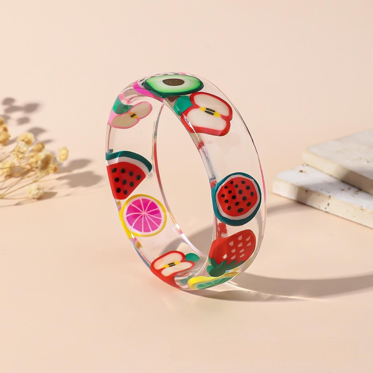 

Geometric Resin Fruit Flower Bangles for Women Fashion Apple, Strawberry, Watermelon Lemon Summer Bracelets Jewelry New