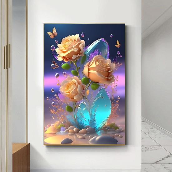 5D DIY Flower Leaves Pattern Diamond Art Vibrant Color Colorful Resin Adult Kids Rhinestones Painting Home