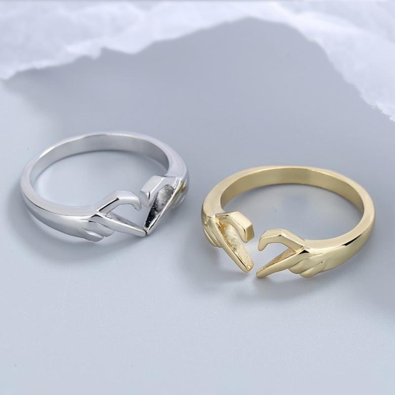 Huitan Simple Trendy Heart Finger Ring Lady Daily Wearable Accessories Metallic Style Jewelry for Women Hands Shape Design Gift