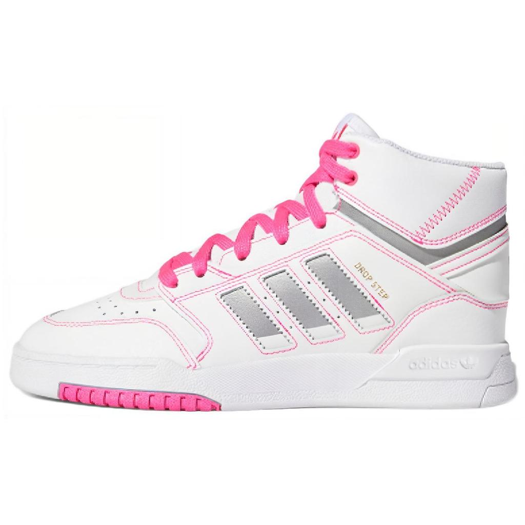 adidas Originals Drop Step Synthetic Leather Retro Casual Non-Slip Durable High-Top Skate Shoes Women Sneakers White Pink FV4883
