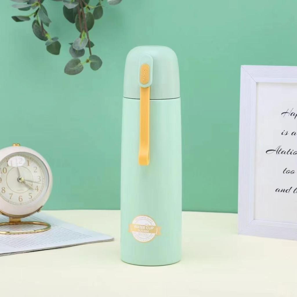 350/500ml 304 Stainless Steel Insulated Water Bottle with Leather Strap, Portable Vacuum Thermos for Daily Office Use
