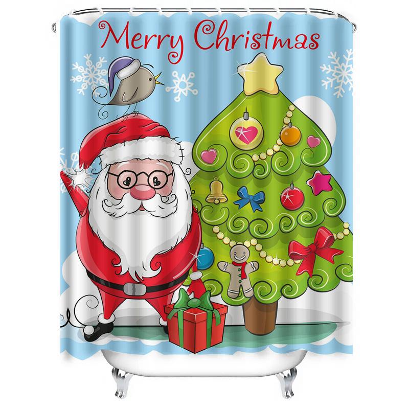 TU Christmas Shower Curtain Santa Claus Festive Holiday Bathroom Decor Waterproof Fabric Xmas Pattern Home Decor Gift Idea