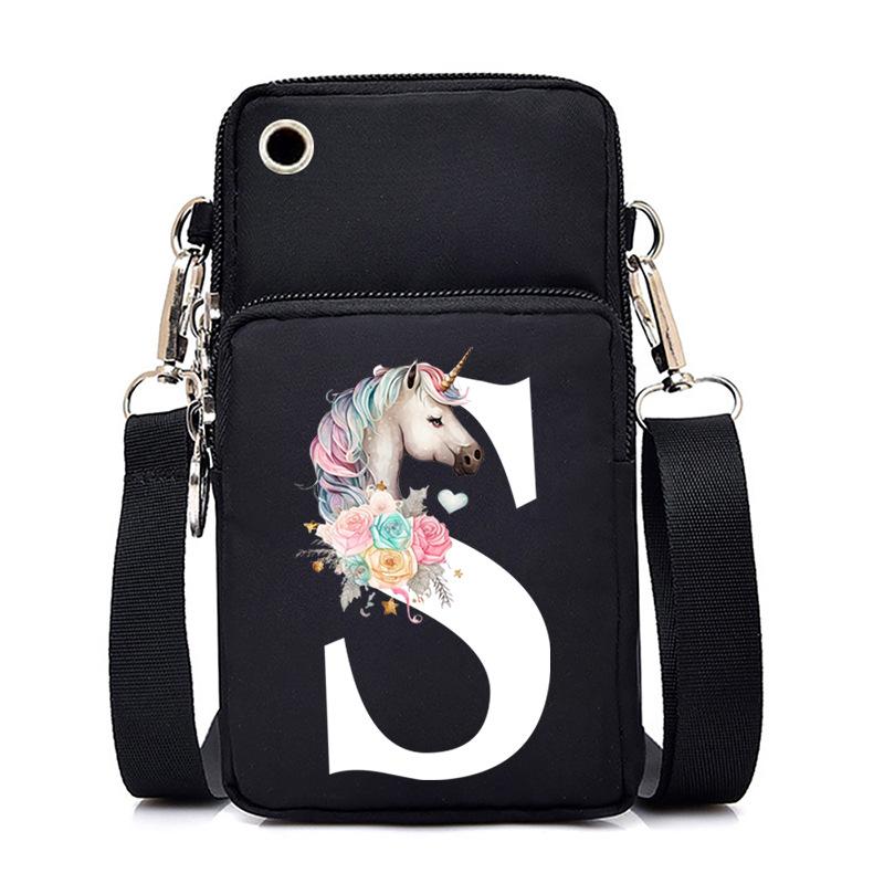 Unicorn Unicorn Letter Printing Black Oblique Span Bag Casual Portable Multi-Function Mobile Phone Bag