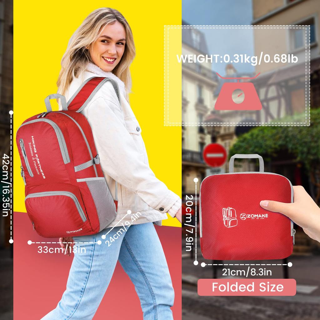 ZOMAKE Faltbarer Rucksack, Leicht, Großes Fassungsvermögen, 35L, Taschenformat, Wasserdicht, Angriffsrucksack, Tagesrucksack, Praktisch für Bergsteigen, Katastrophen
