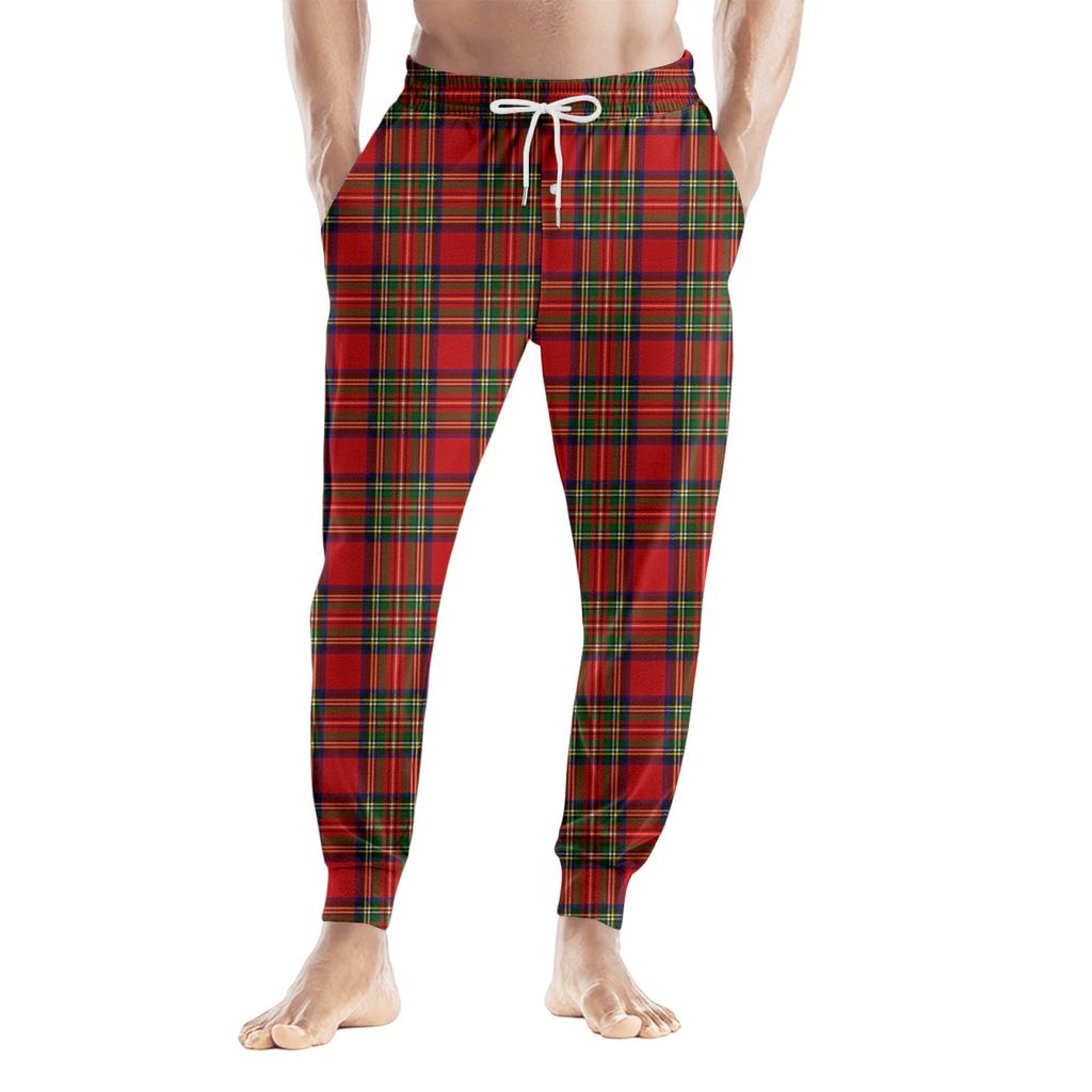 Men's Drawstring Pocket Casual Pants, Checkered Striped Printed Pocket Casual Pants, Home Sleeping Pants