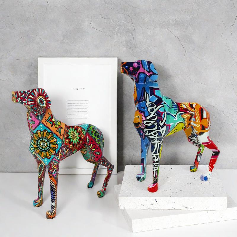 Creative Geometric Colorful Dog Ornaments Resin Crafts Animal Home Office Entrance Wine Cabinet Decoration