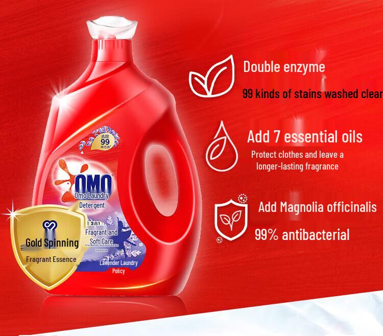 OMO Lavender Laundry Detergent: Removes Stubborn Stains, Deeply Cleans, Fully Automatic, and Leaves a Lasting Fragrance In Your Home.