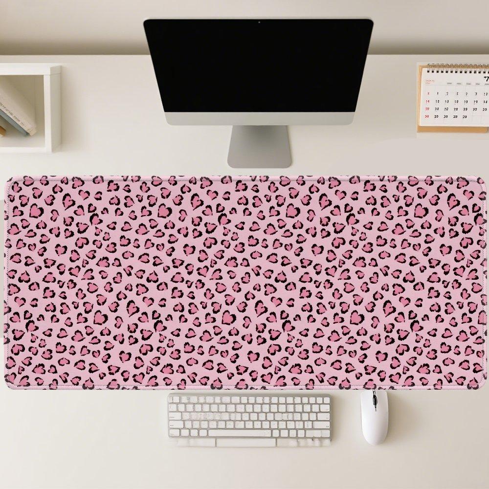 XXL Pink Leopard Gaming Mouse Mat Table Mat Large Extended Computer Desk Mat with NonSlip Rubber Base