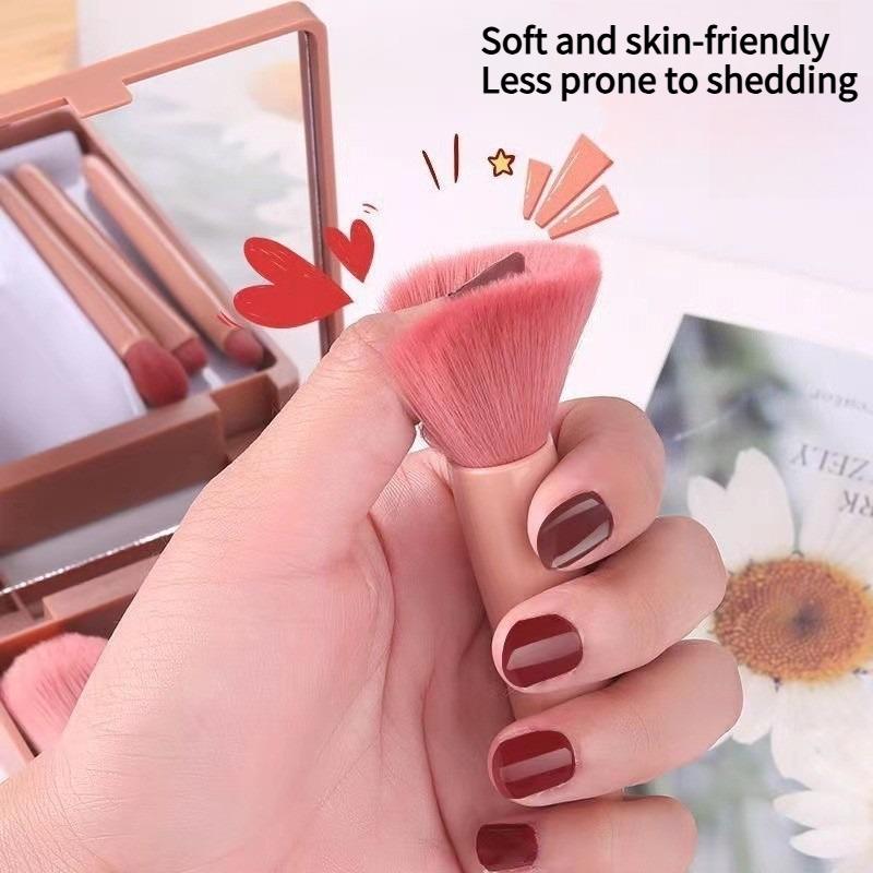 1SET/5PCS Square Mirror Case Makeup Brush with Mirror Mini Multi-function Portable Small Set Loose Powder Brush Foundation Brush