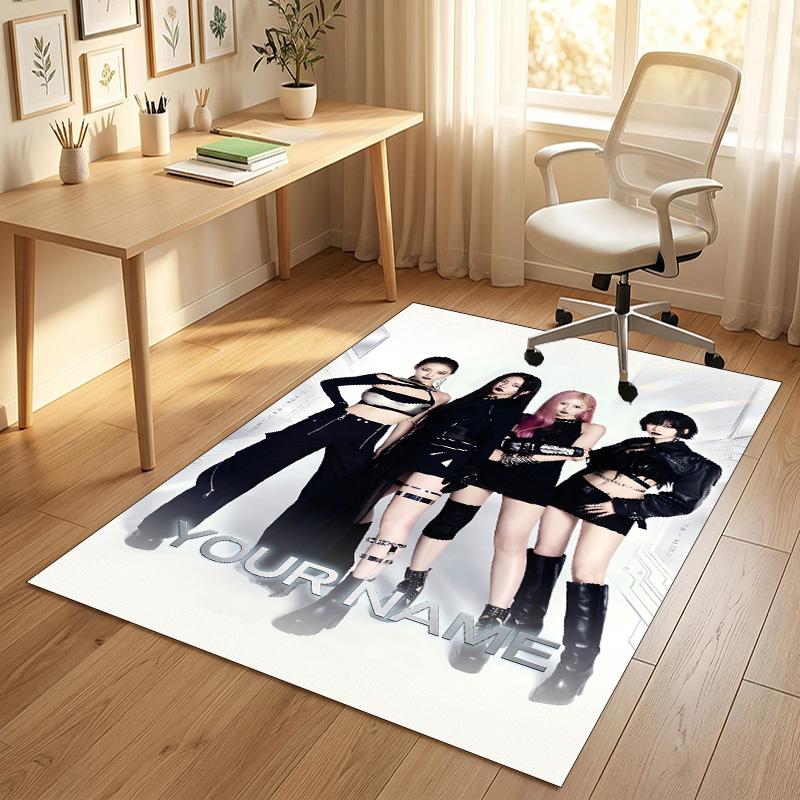 Personalized Crystal Velvet Carpet,aespa Custom Printed Name, Plush Area Rug For Home Indoor Decor