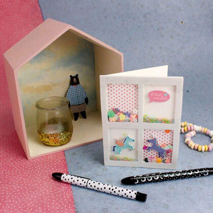 Carte à créer - Avec fenêtre pour paillettes - 10x14cm - Découpe cœur