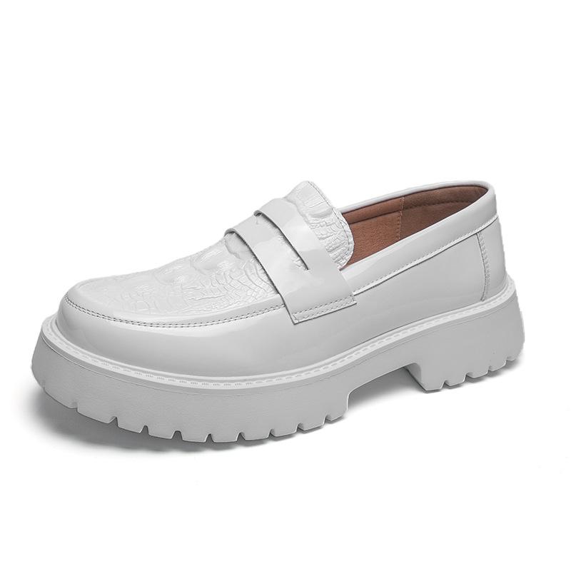 Men's Large Patent Leather Slip-On Loafers - Versatile Casual & Business Thick Sole Shoes