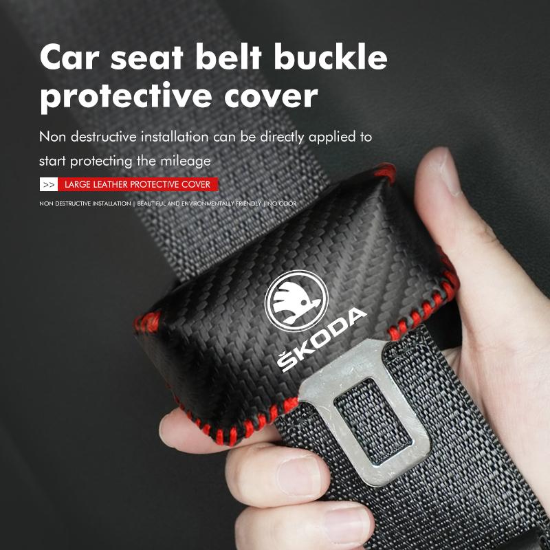 VIJT4 Car Seat Belt Buckle Plug Leather Car Seat Belt Clip Protective Covers For Skoda Octavia A5 A7 RS Fabia Superb Rapid Karoq