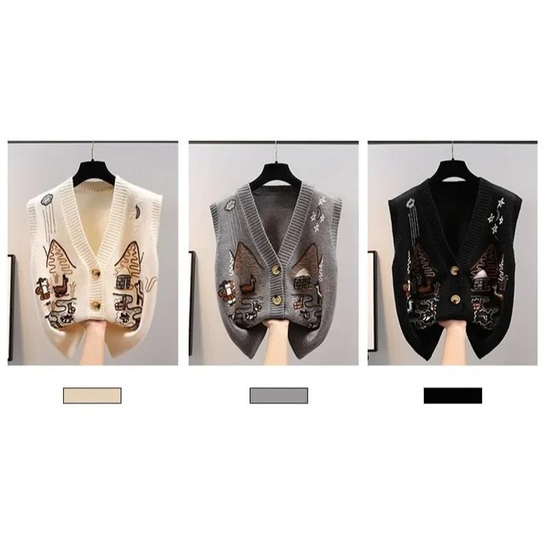Autumn Sweater Knitted Vest Korean Top for Women Clothing Oversize Vintage Sleeveless Korean Fashion Harajuku V-neck Cardigans