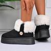 Fashion Black Faux Fur Warm Snow Boots for Women Round Toe Platform Snow Boots Woman Winter Pearls Decoration Ankle Booties Mujer