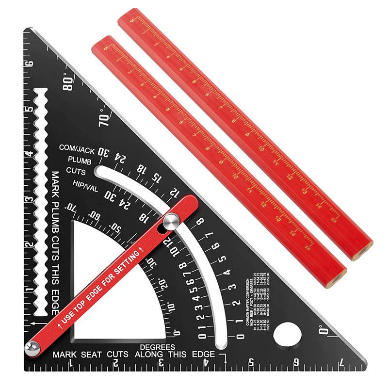 ZJ Aluminum Alloy 7" Triangle Woodworking Ruler - Inch/Metric 90° Right Angle Ruler