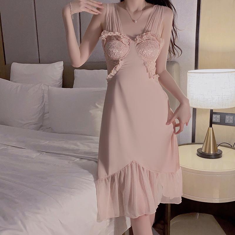 

Комплект халата, женская пижама, осенне-зимнее кружевное атласное длинное платье с нагрудной подкладкой, однотонная домашняя одежда с V-образным вырезом L